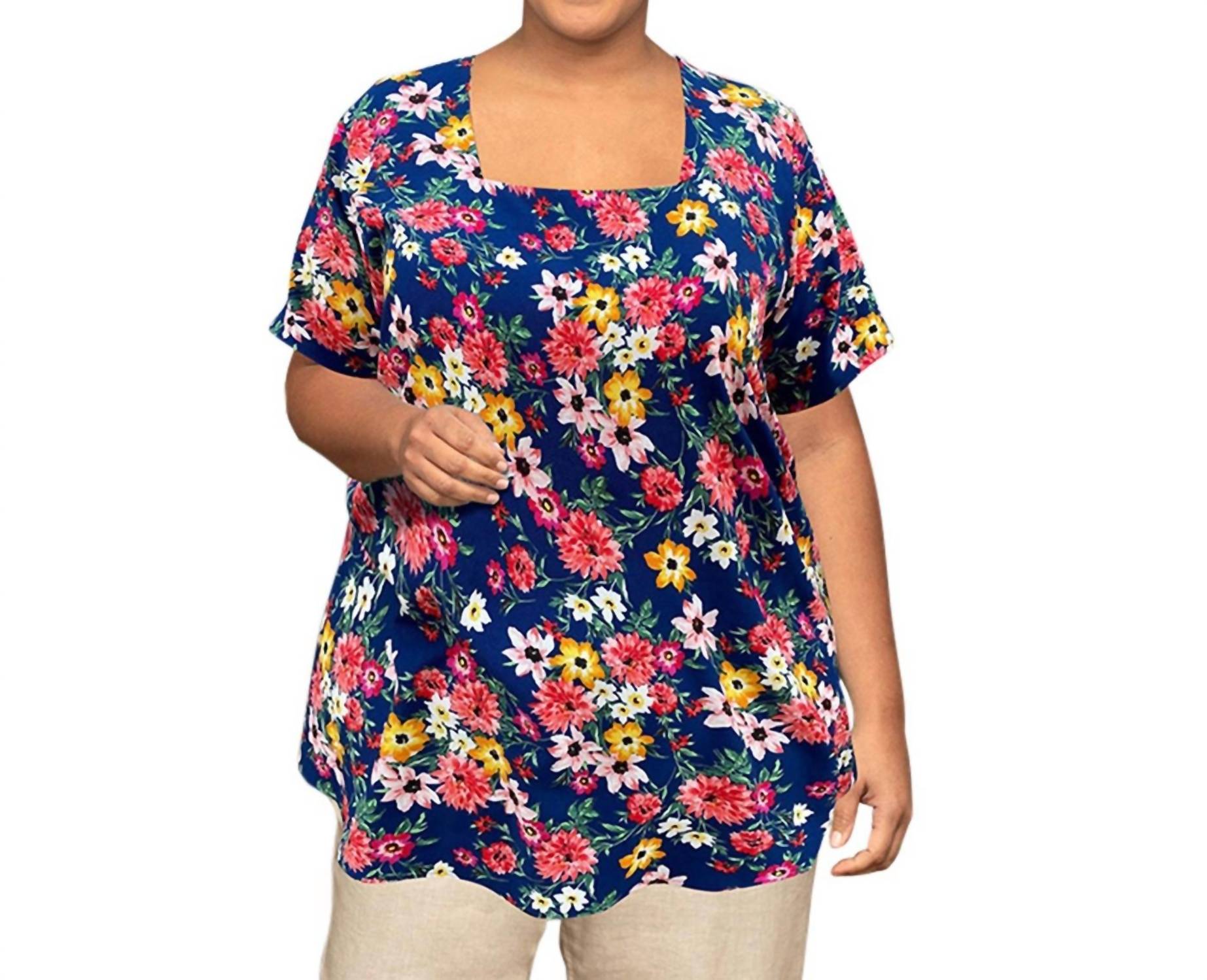 On The Plus Side - Printed Square Neck Tunic - Plus