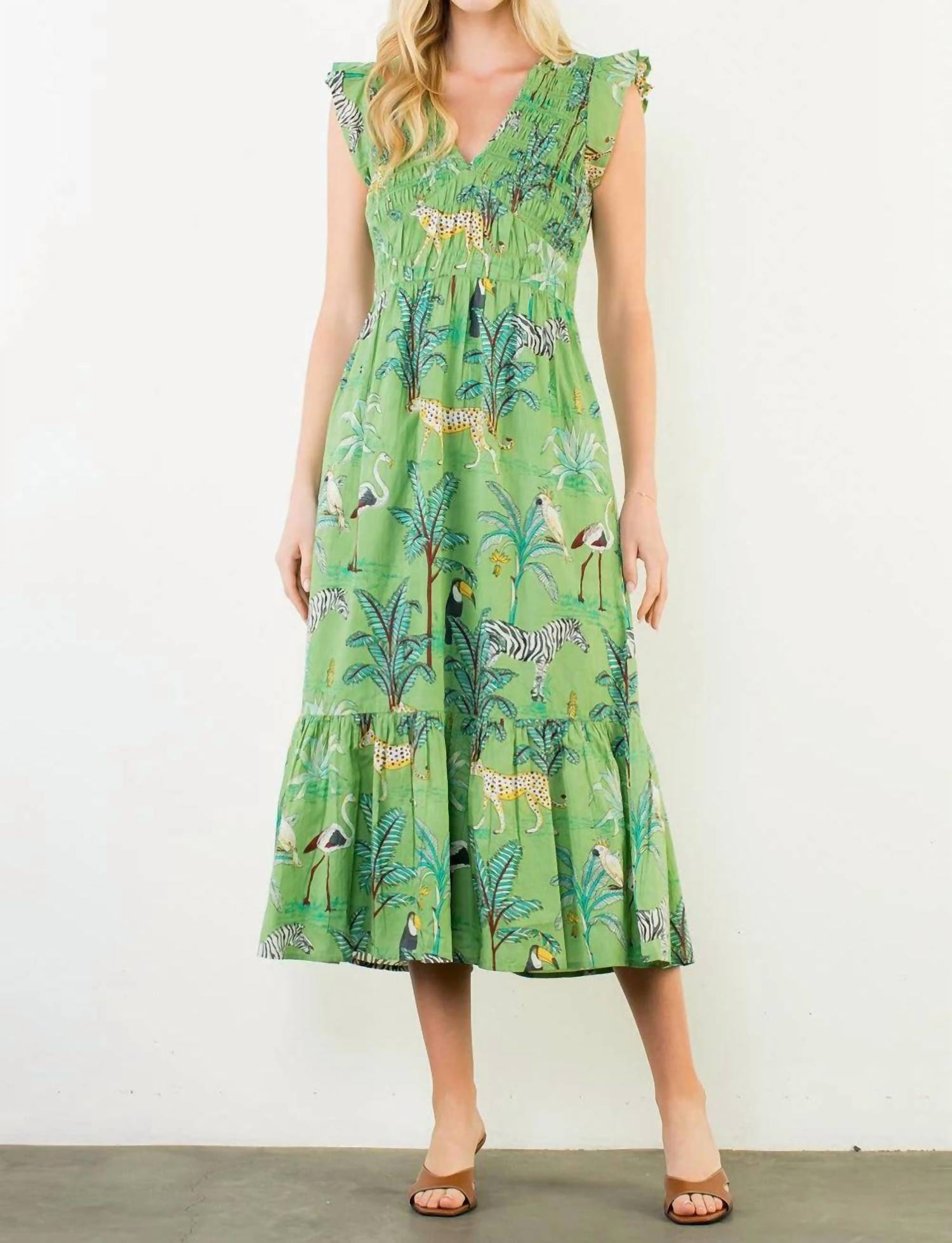 Thml - Flutter Sleeve Animal Print Maxi Dress