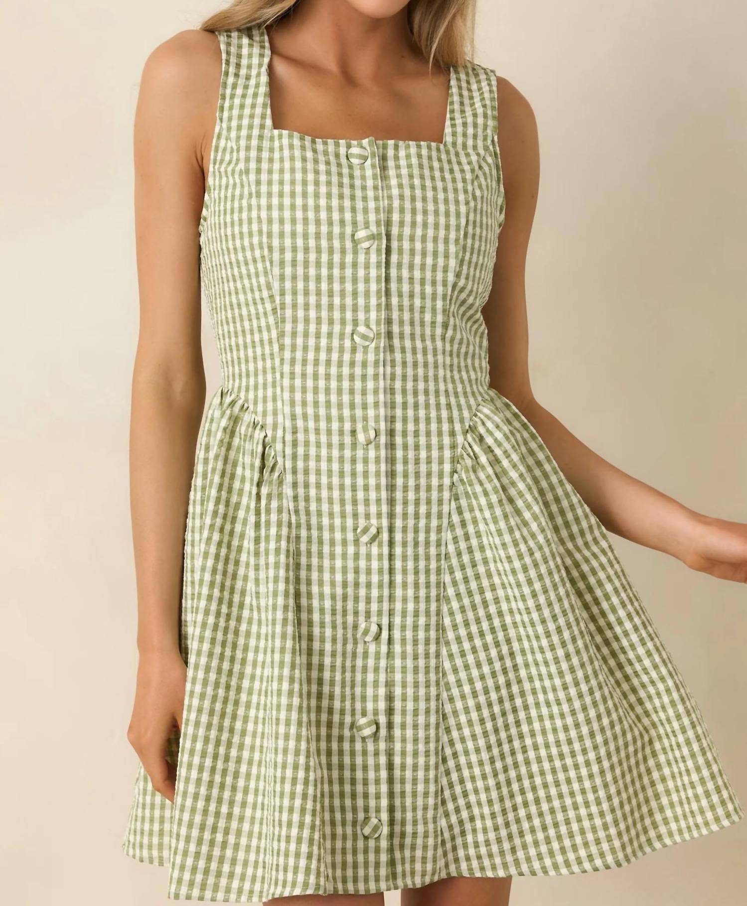 Entro - Sydney Button Front Gingham Print Mini Dress