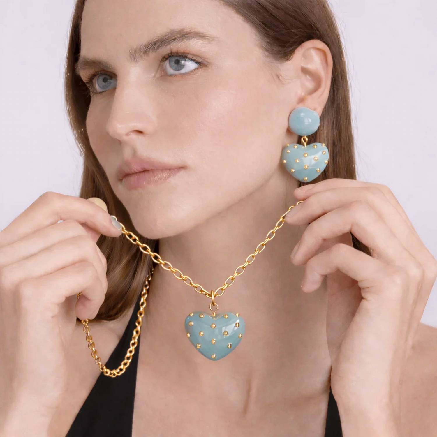 Michael Nash Jewelry - Women's Lavinia Resin Studded Heart Drop Earrings