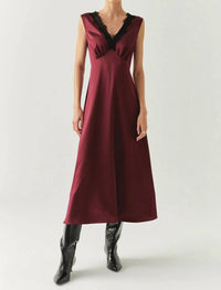 Exquise - Chana Dress Lace Collar Satin Midi Dress