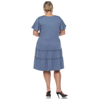White Mark - Women's Short Sleeve V-neck Tiered Midi Dress - Plus