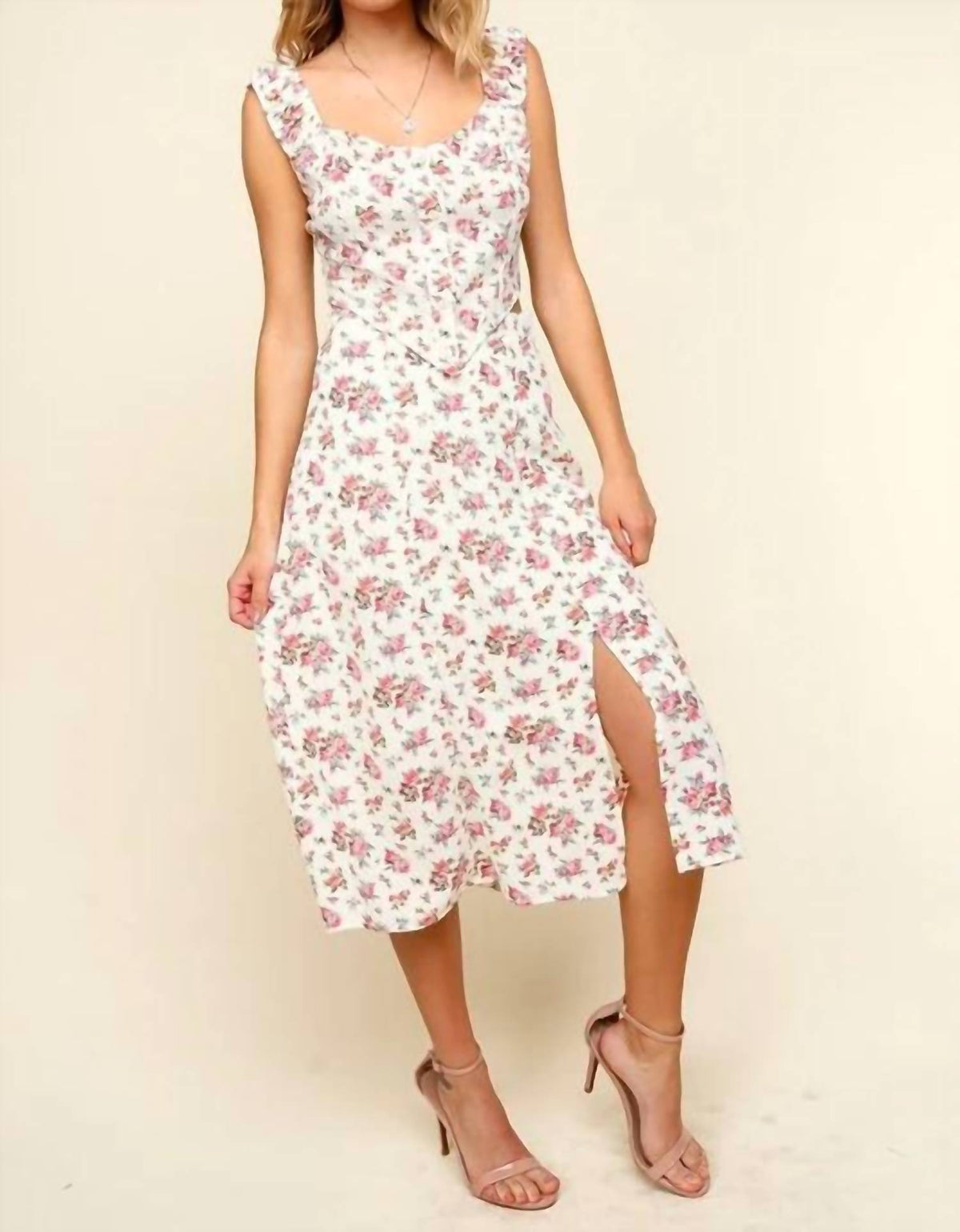 Kori - Oh So Sweet Rose Print Midi Skirt and Top Set
