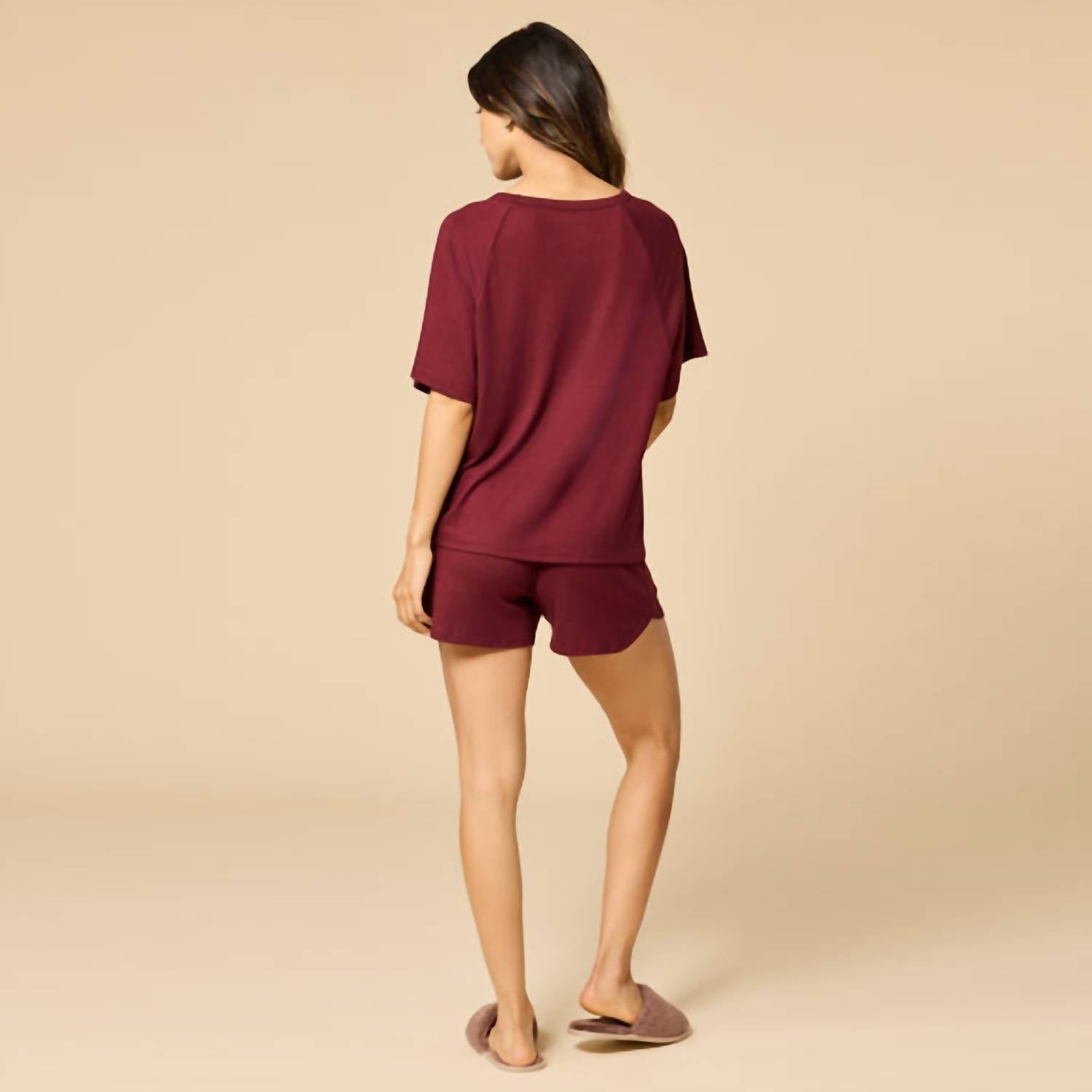 SOFTiES Dream Slouchy Tee Top With Shorts Lounge Set in cherry cola - women's sleepwear - alternate view