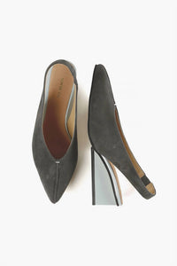 ALL BLACK Women's Square Sling Wedge in grey blue - women's shoe - detail view