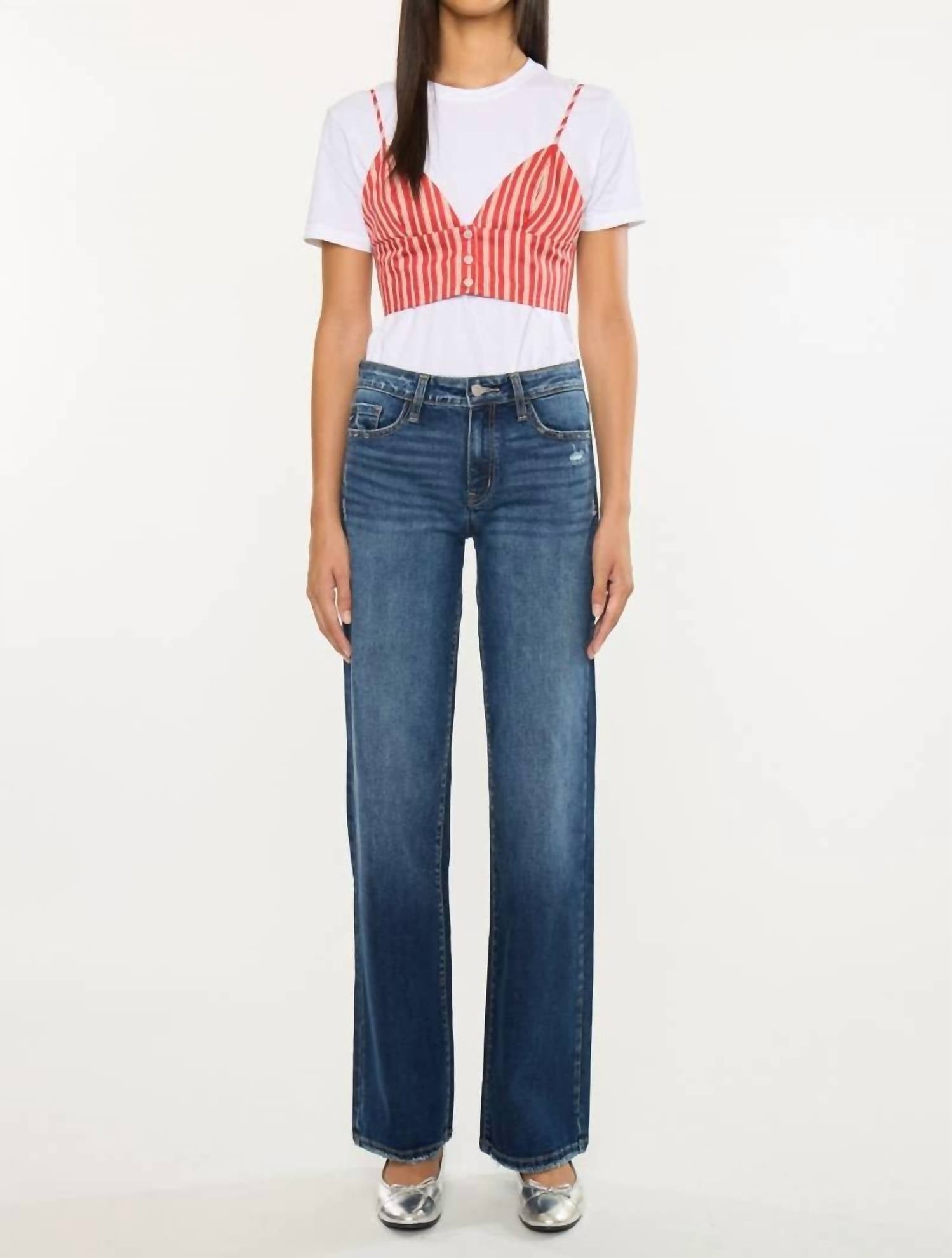 KanCan Mid Rise Wide Leg Jeans in dark wash 1 - women's jeans