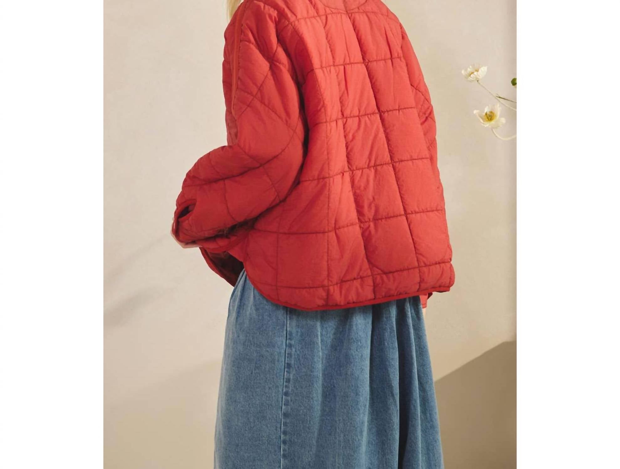 Veveret Zip Up Packable Puffer Jacket in brick - women's jacket - alternate view