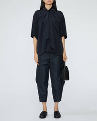 Tibi Silk Tie Front Top in dark navy - women's blouse