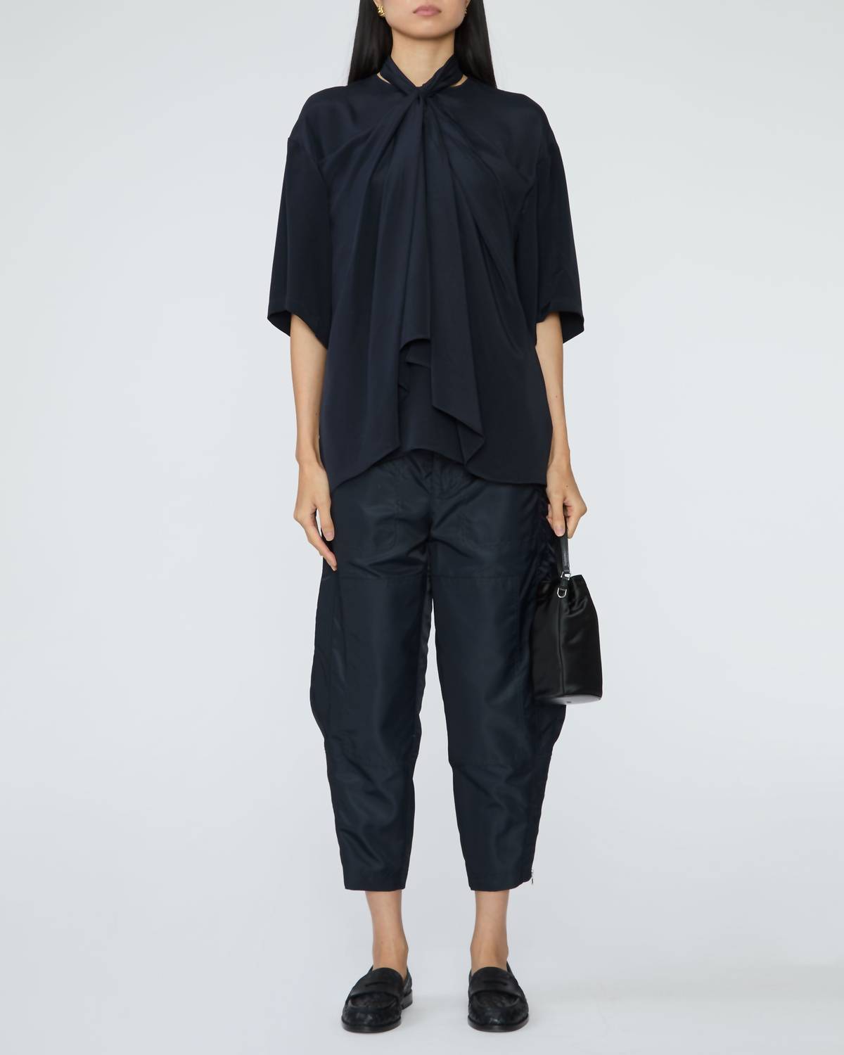 Tibi Silk Tie Front Top in dark navy - women's blouse