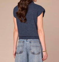 Democracy Round Neck Sweater Vest With Pointelle Scarf in heather ensign blue - women's jacket - detail view