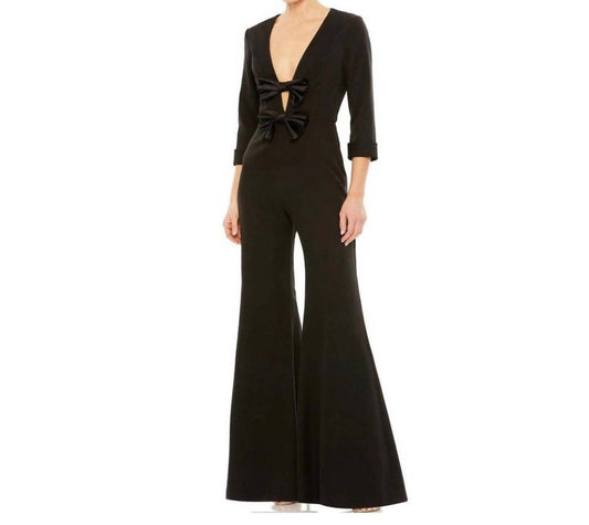 Mac Duggal - Long Sleeve Bowdetail Wide Leg Jumpsuit