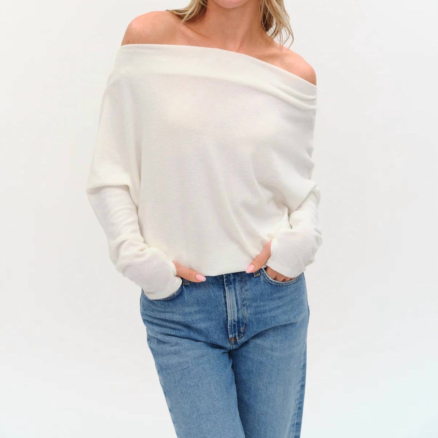 SIX/FIFTY Long Sleeve Anywhere Top in ivory - women's long sleeve top