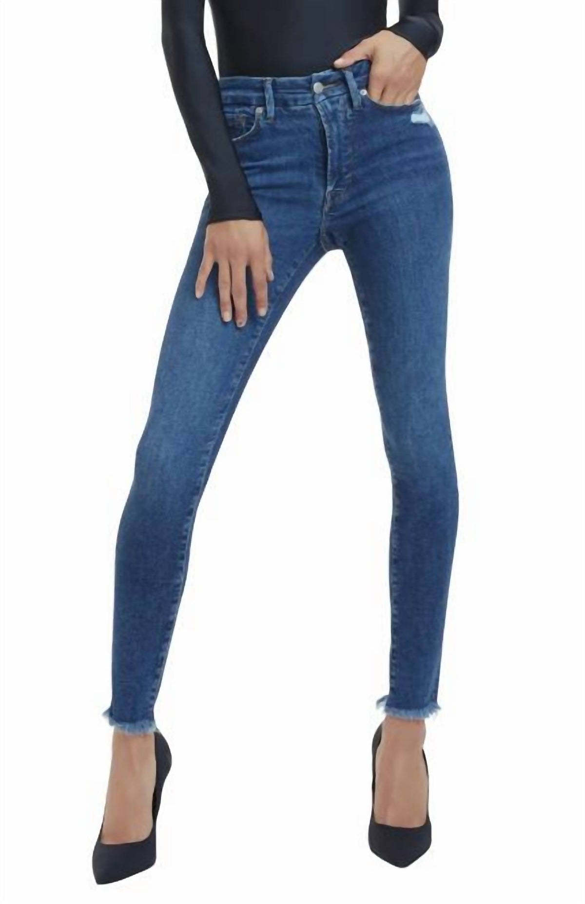 Good American - Raw Hem Skinny Leg Jeans