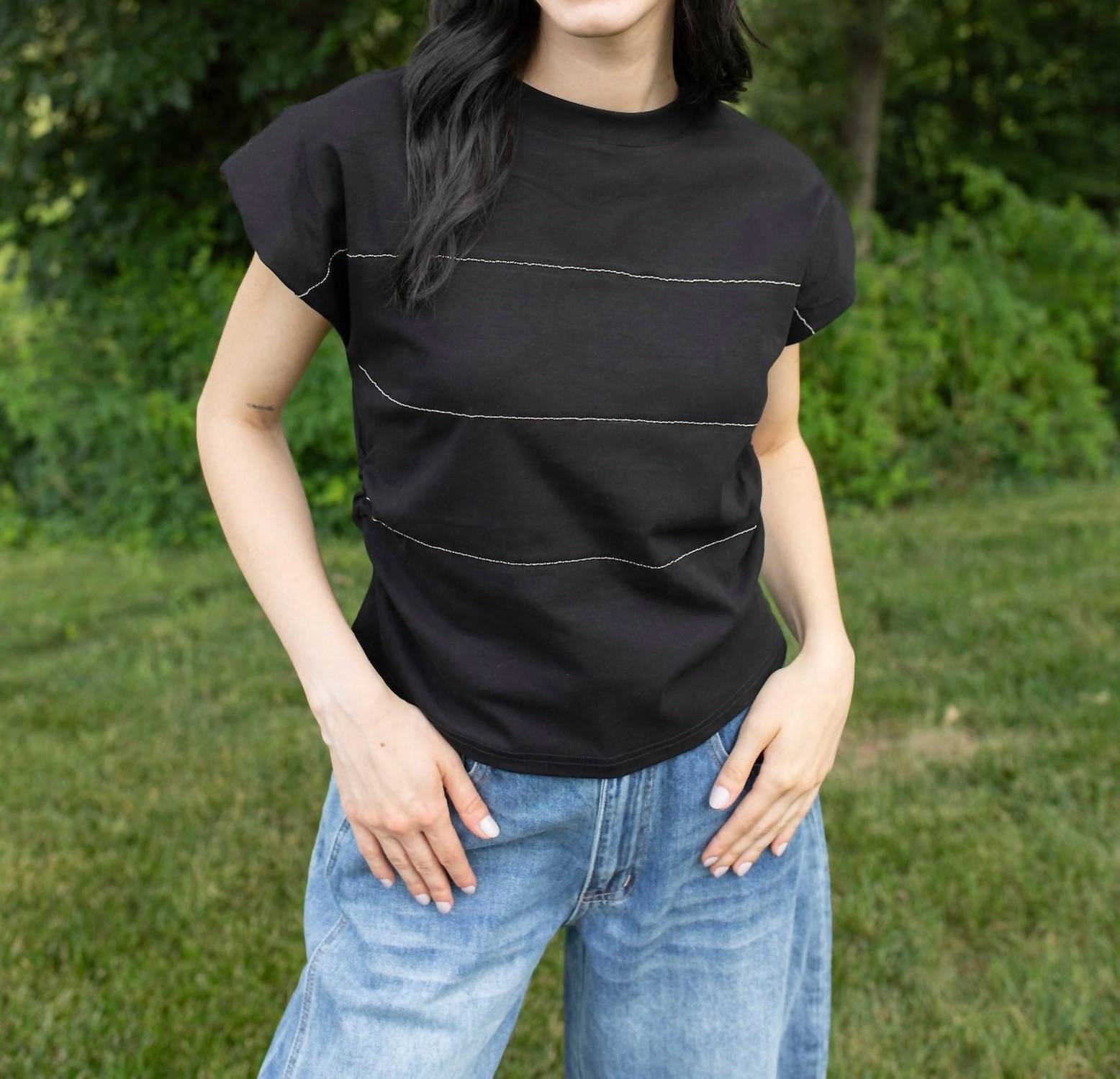 DAVI & DANI Chic Charm Lined Top in black - women's t-shirt
