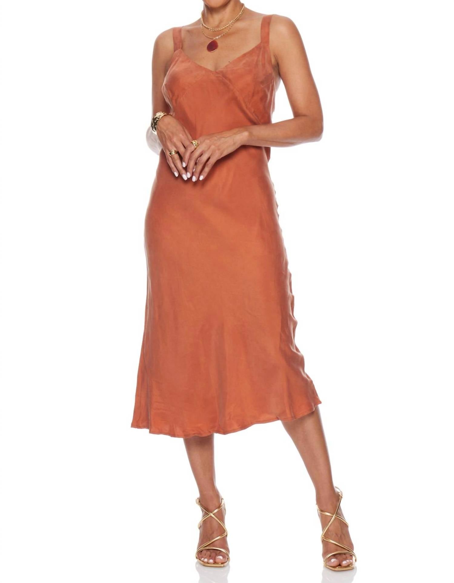 LUCY PARIS Karine Slip Dress in orange - women's dress - detail view