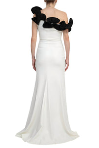 Alberto Makali - One Shoulder Floral Shoulder Scuba Gown