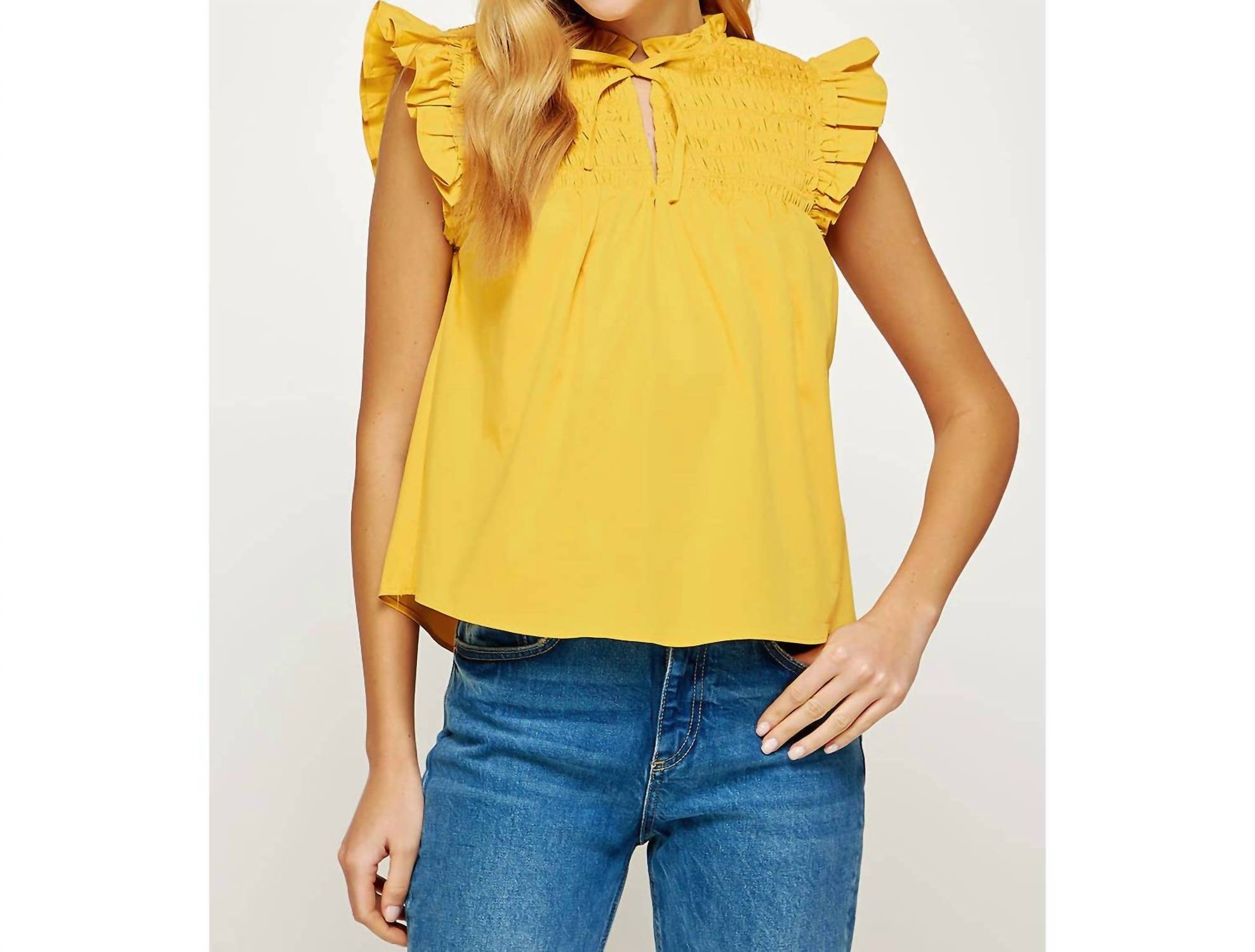 Strut & Bolt - Smocked Ruffled Poplin Sleeveless Top