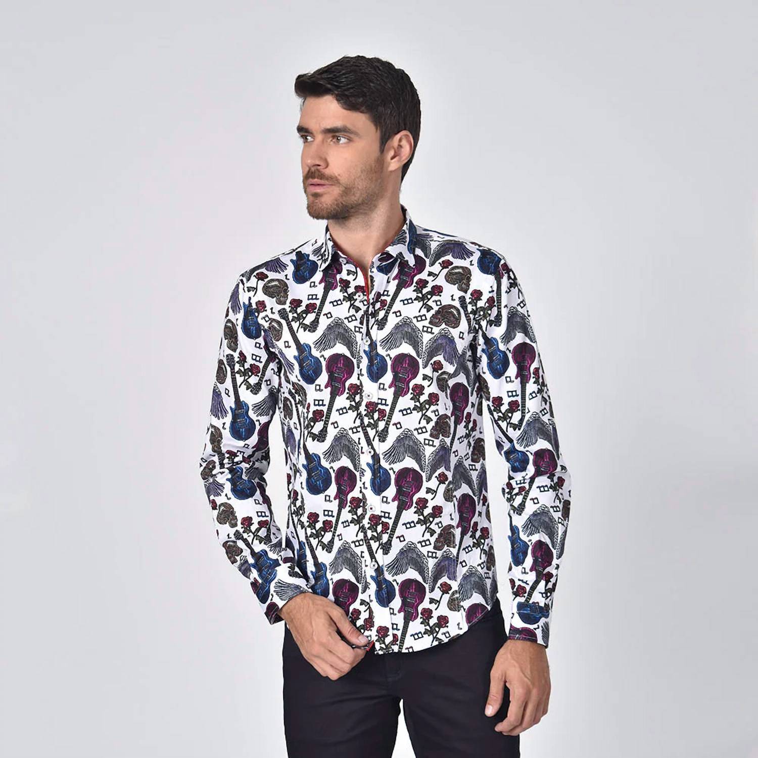 Eight X - Skulls and Roses Rock N Roll Button Down Shirt