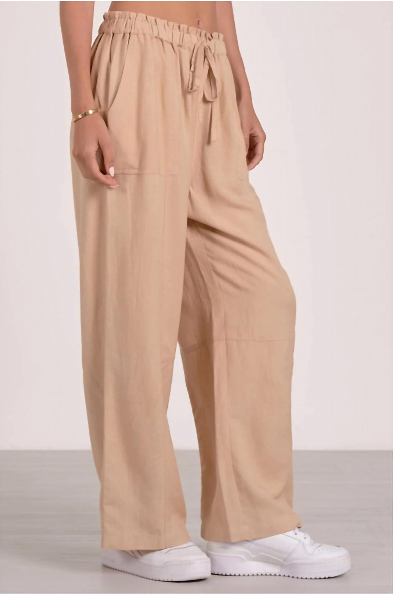 ELAN Wide Leg Pants With Drawstring in sand - women's pants - alternate view