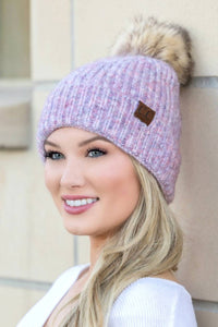 Cc Beanies - Women's Soft Ribbed Fur Pom Beanie