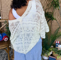 Pol - Crochet Short Sleeve Scalloped Edge Oversized Top