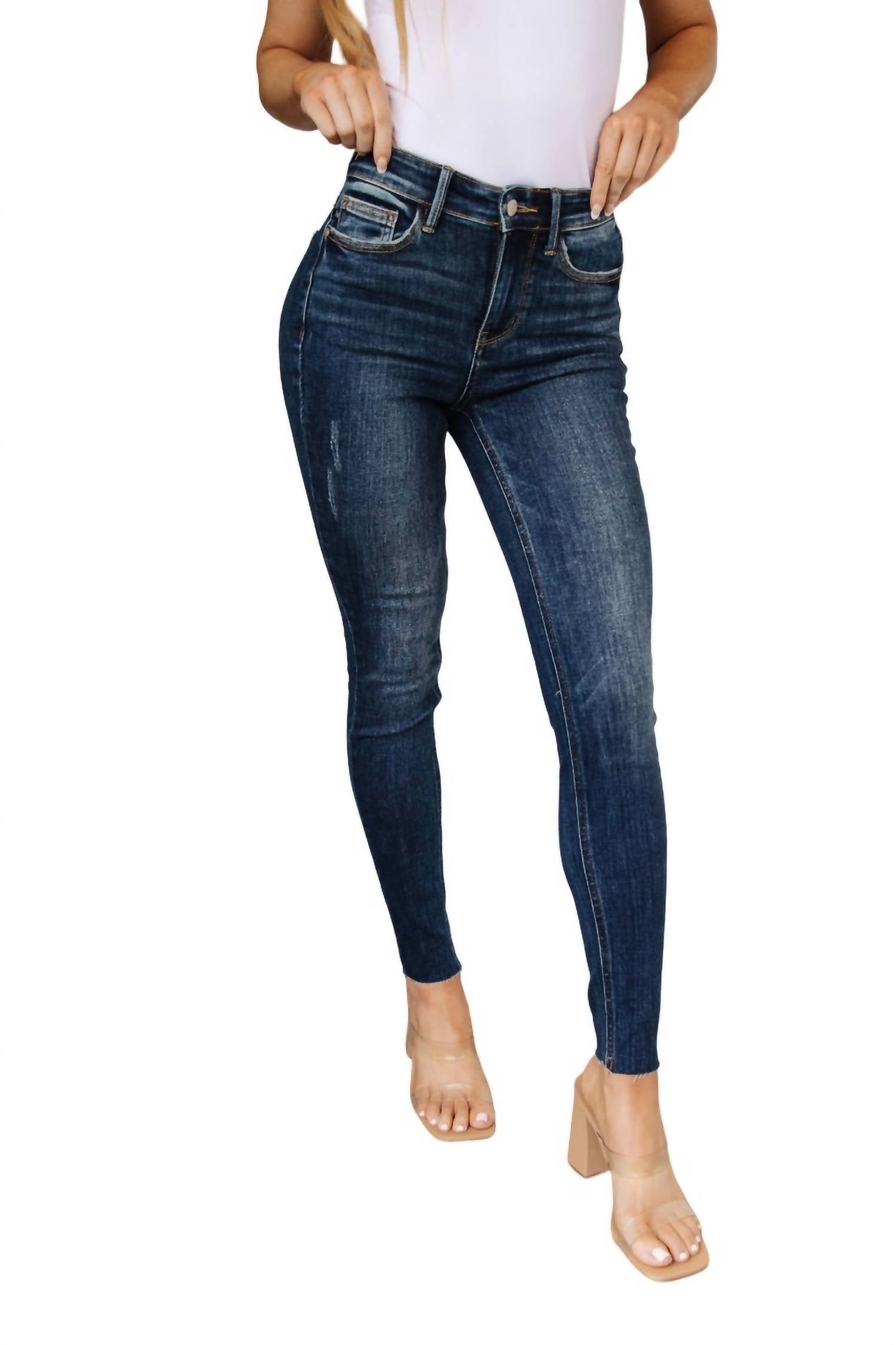 Judy Blue - Mid Rise Raw Hem Skinny Jeans