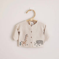 VIVERANO Organics Kid's Animal Safari Embroidered Cardigan Sweater in natural - kids' sweater