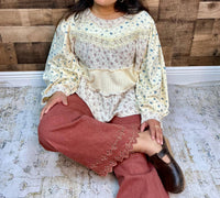 Pol - Ditsy Floral Tiered Ruffle Pearl Accent Top