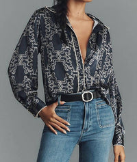 hutch Kodie Top Silky Blouse in navy print - women's blouse
