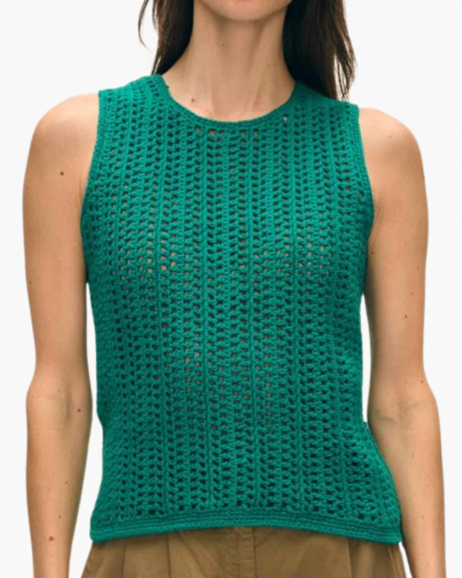 White + Warren - Lofty Cotton Crochet Sleeveless Tank