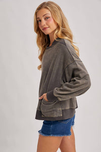Bluivy - Washed Oversize Knit Sweatshirt With Pockets