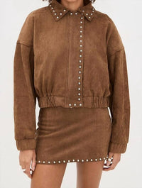 MOON RIVER Cowgirl Crush Studded Jacket in camel - women's jacket - view 4