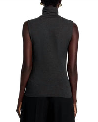 MAJESTIC FILATURES Soft Touch Sleeveless Turtleneck Top in anthracite chine - women's blouse - alternate view