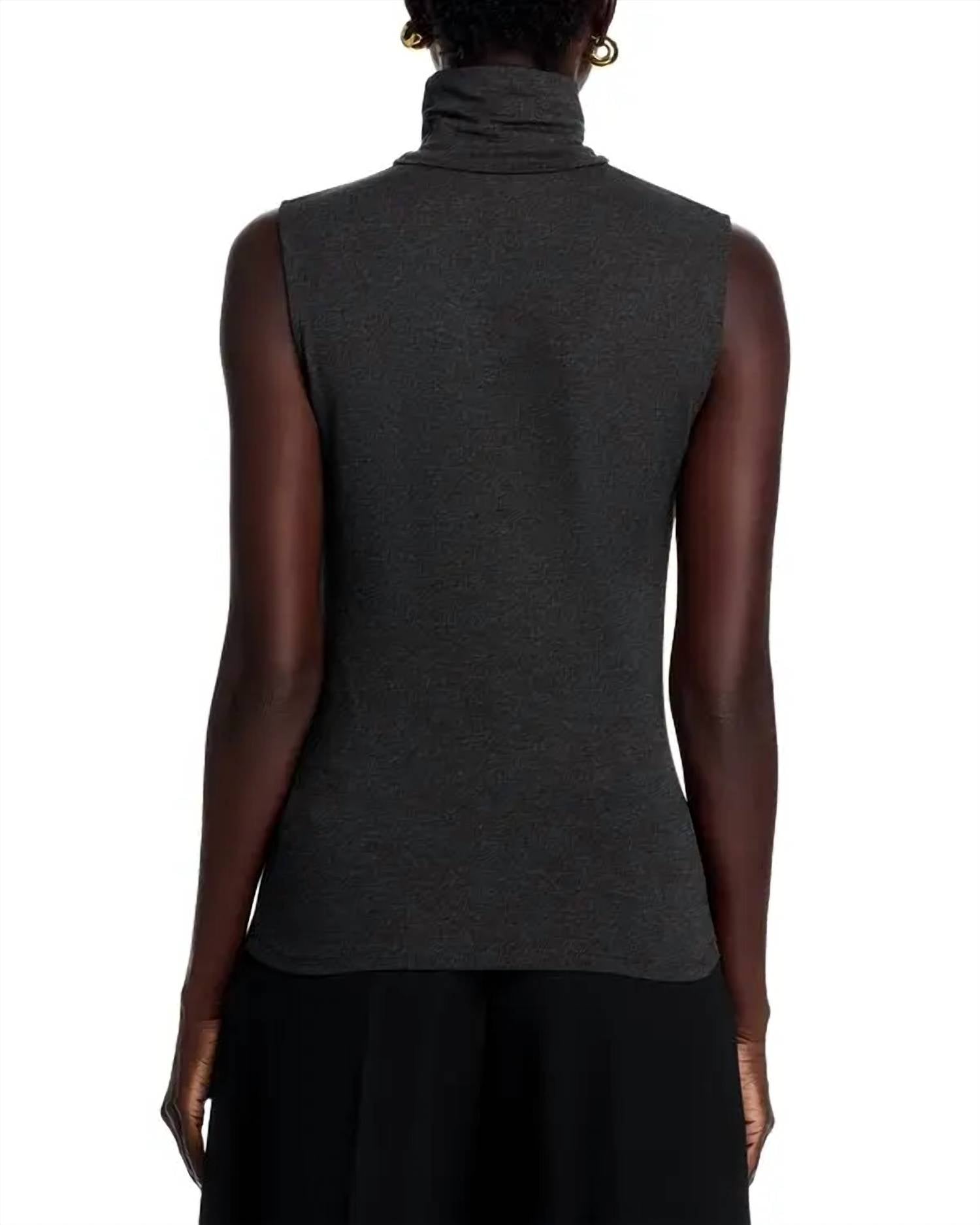 MAJESTIC FILATURES Soft Touch Sleeveless Turtleneck Top in anthracite chine - women's blouse - alternate view