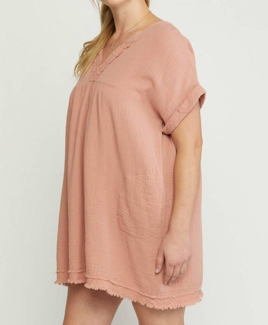 Entro - Frayed Cotton Gauze Pocket Dress - Plus