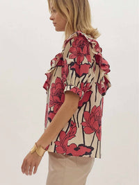Entro - Floral Ruffle Mock Neck Top