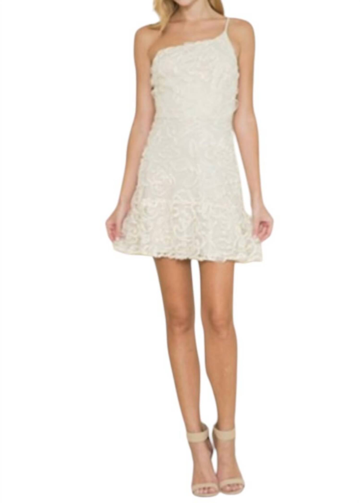 Maniju - One Shoulder Embroidered Ruffle Hem Dress