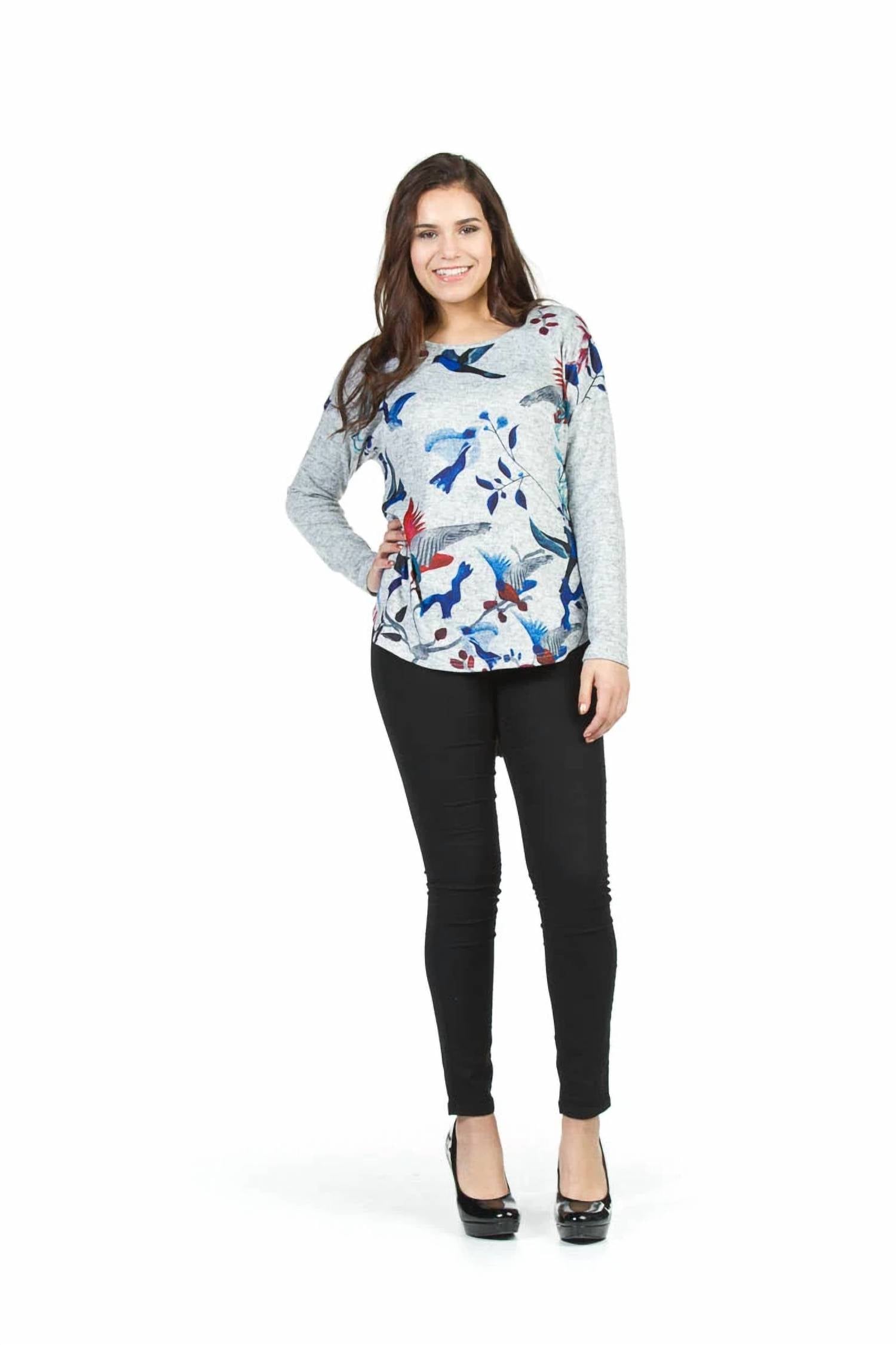 Papillon - Bold Bird And Floral Sweater With Zip Detail
