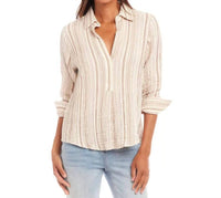 Karen Kane - Melia Metallic Stripe Ruched Sleeve Shirt