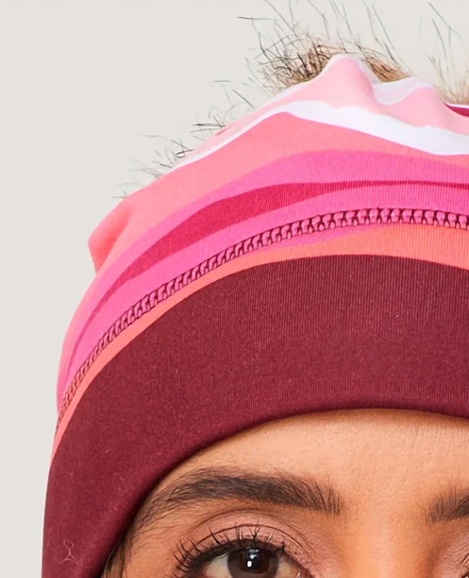 krimson klover Illustrated Beanie in mountain sunrise pink - women's hat - detail view