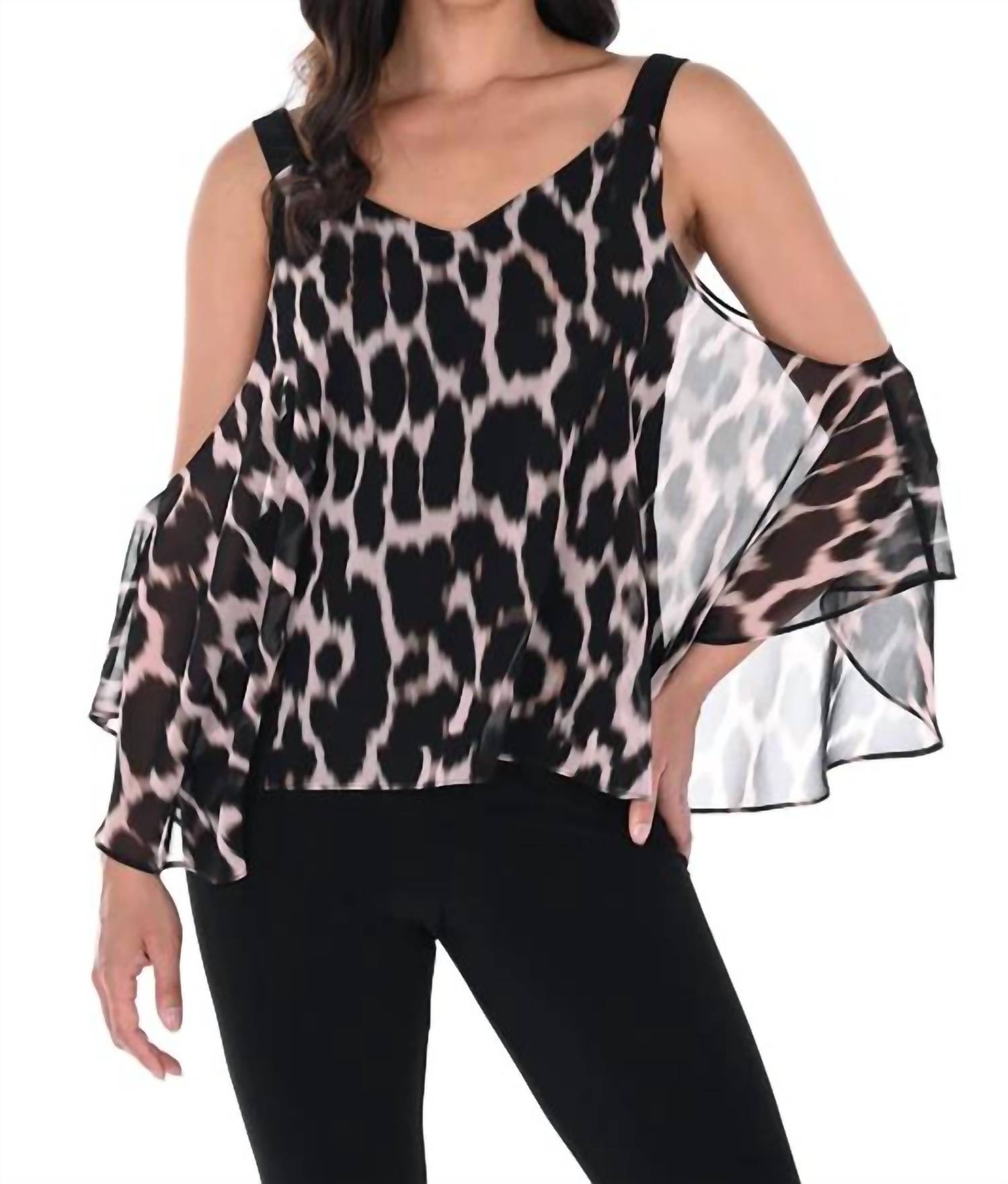 Frank Lyman - Animal Print Cold Shoulder Top