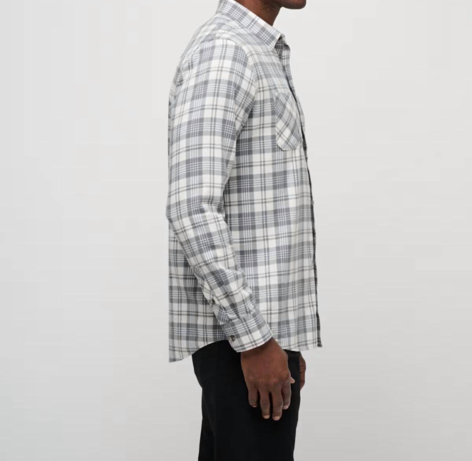 TravisMathew Cloud Flannel Plaid Shirt in vanilla ice quiet shade - men's shirt - alternate view