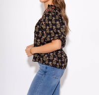 Thml - Woven Detail Floral Puff Sleeve Top