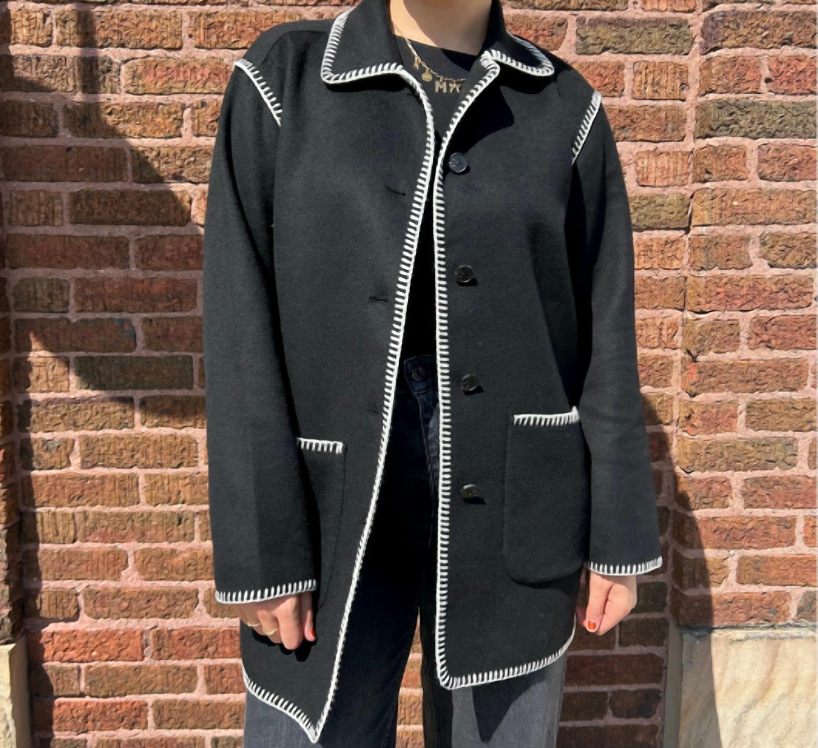 Elliott Lauren Whipstitch Wool Blend Coat in black and white - women's jacket