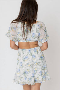 ark & co. Floral Print Cut Out Mini Dress in ivory multi - women's dress - detail view