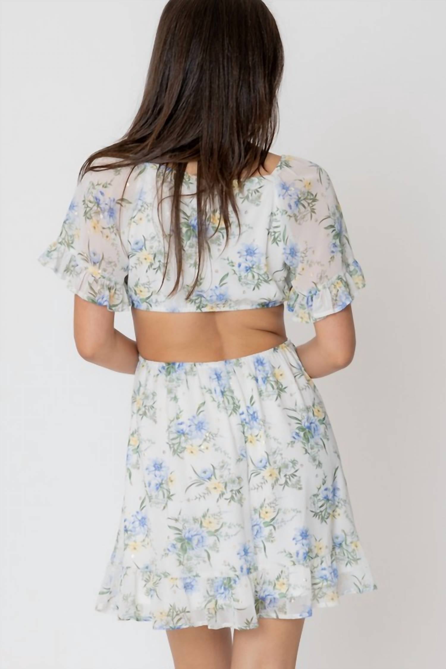 ark & co. Floral Print Cut Out Mini Dress in ivory multi - women's dress - detail view