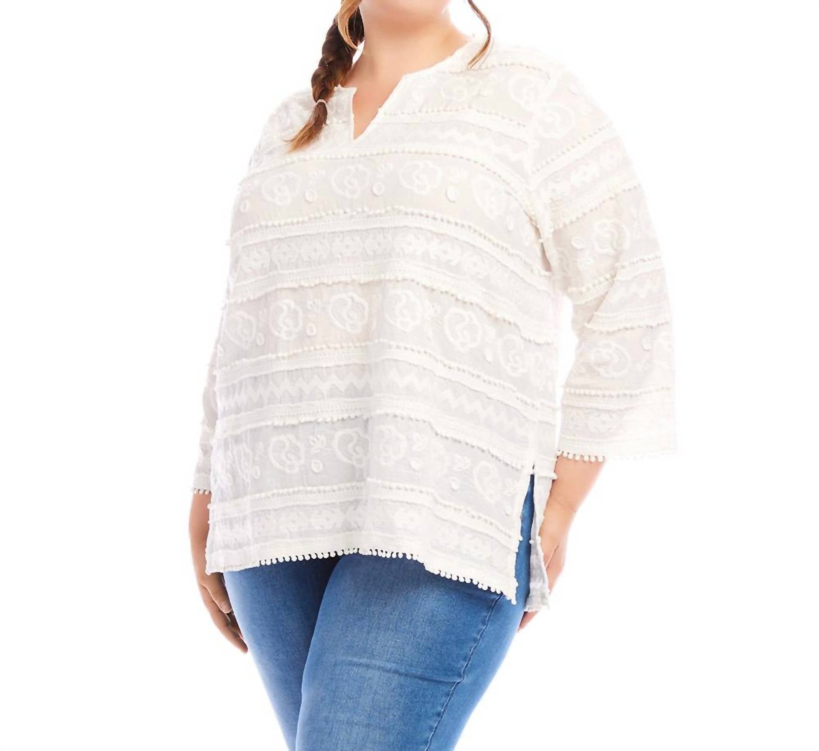 Karen Kane - Three-quarter Sleeve Embroidered Tunic - Plus