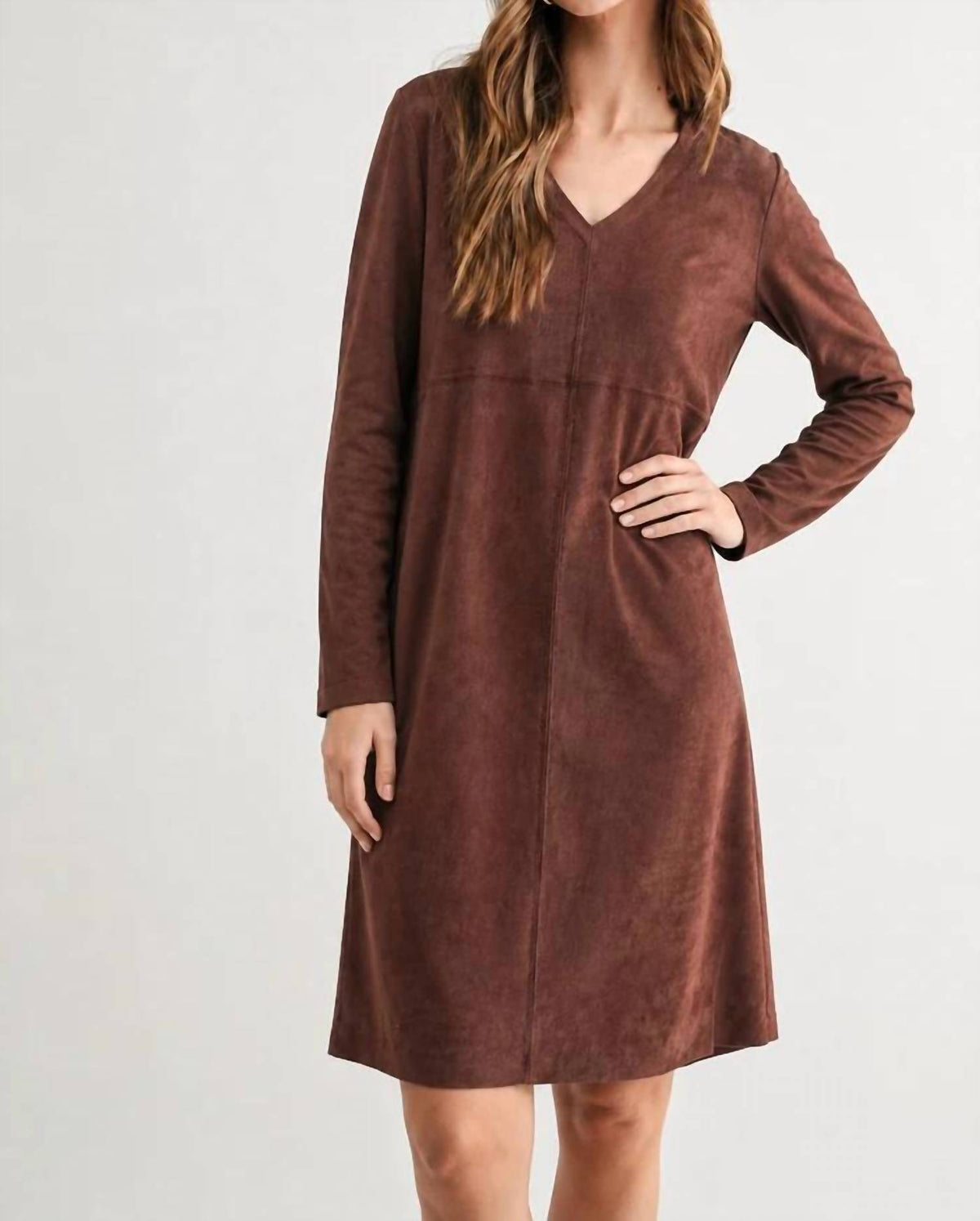 Joh - Aurora Suede Long Sleeve V Neck Dress