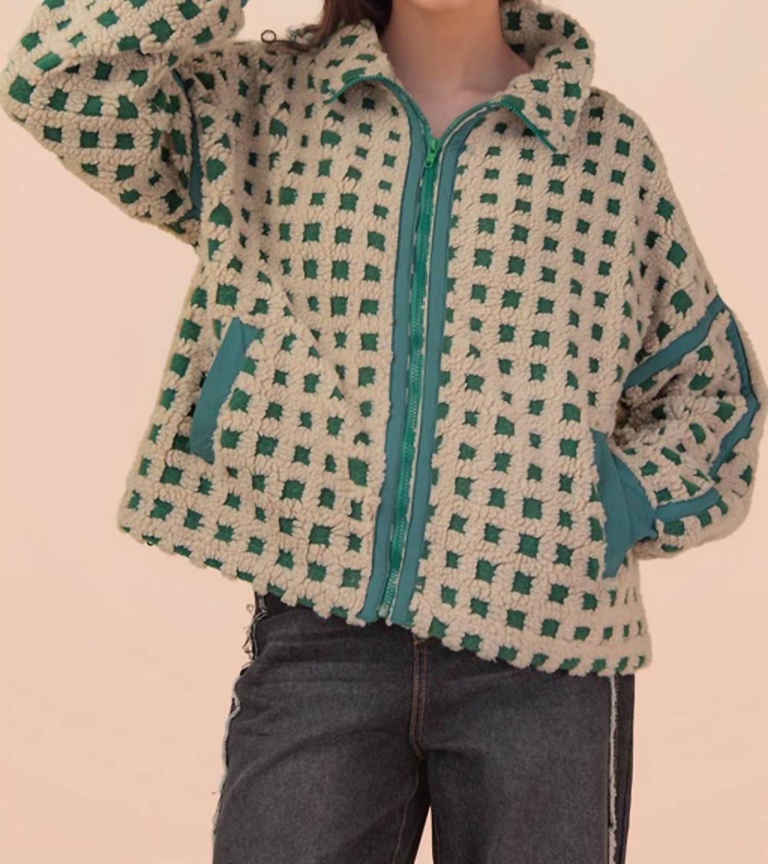Very J - Oversized Checker Fleece Jacket