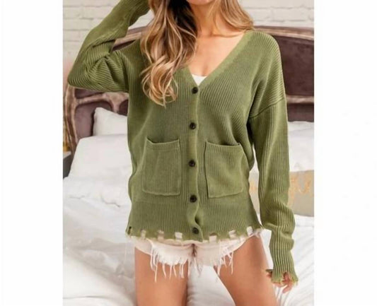 Bibi - Vintage Washed V-neck Sweater Cardigan